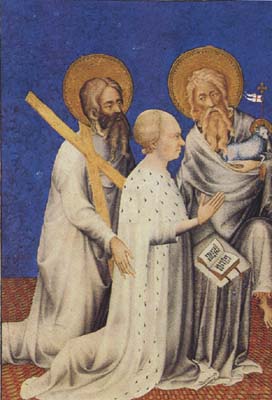 The Duc de Berry between his parron saints andrew and John the Baptist (mk08)